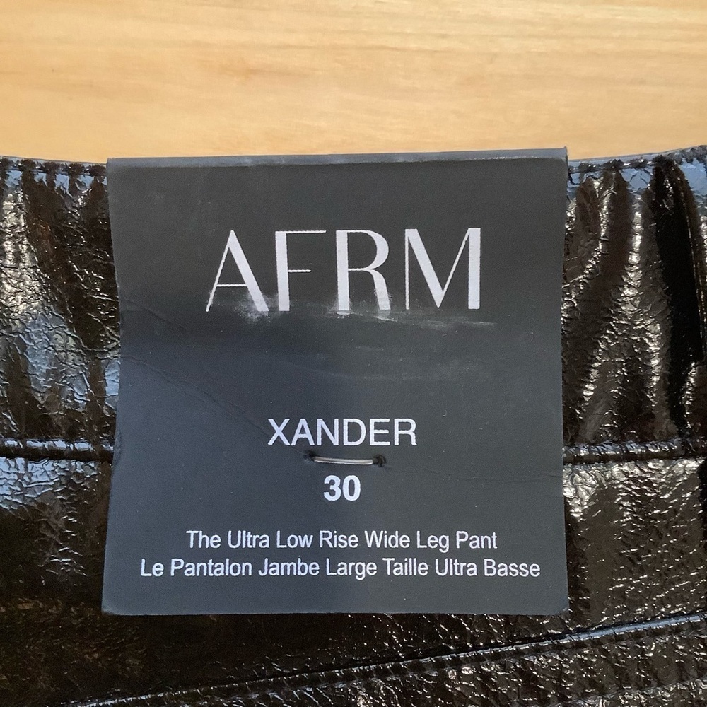 AFRM Xander Black Faux Leather Wide Leg Pants High Waist Shiny 30 NWT - Picture 9 of 13